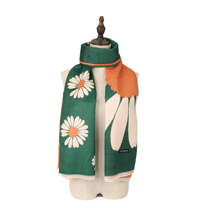 GREEN Bright Floral Pattern Scarf