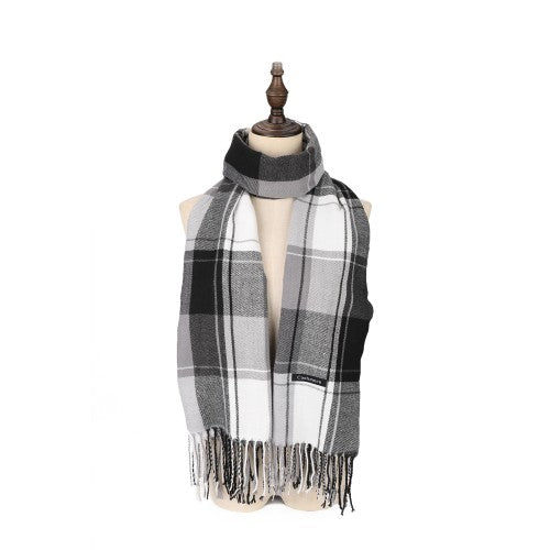 GREY The Aberdeen Luxe 100% Cashmere Scarf – Oversized Checked Pattern Wrap | 200 x 70 cm