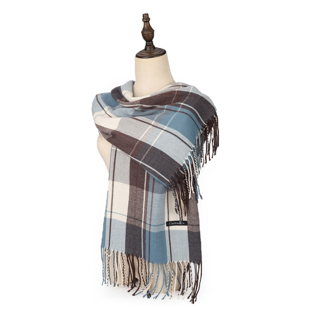 BLUE The Aberdeen Luxe 100% Cashmere Scarf – Oversized Checked Pattern Wrap | 200 x 70 cm