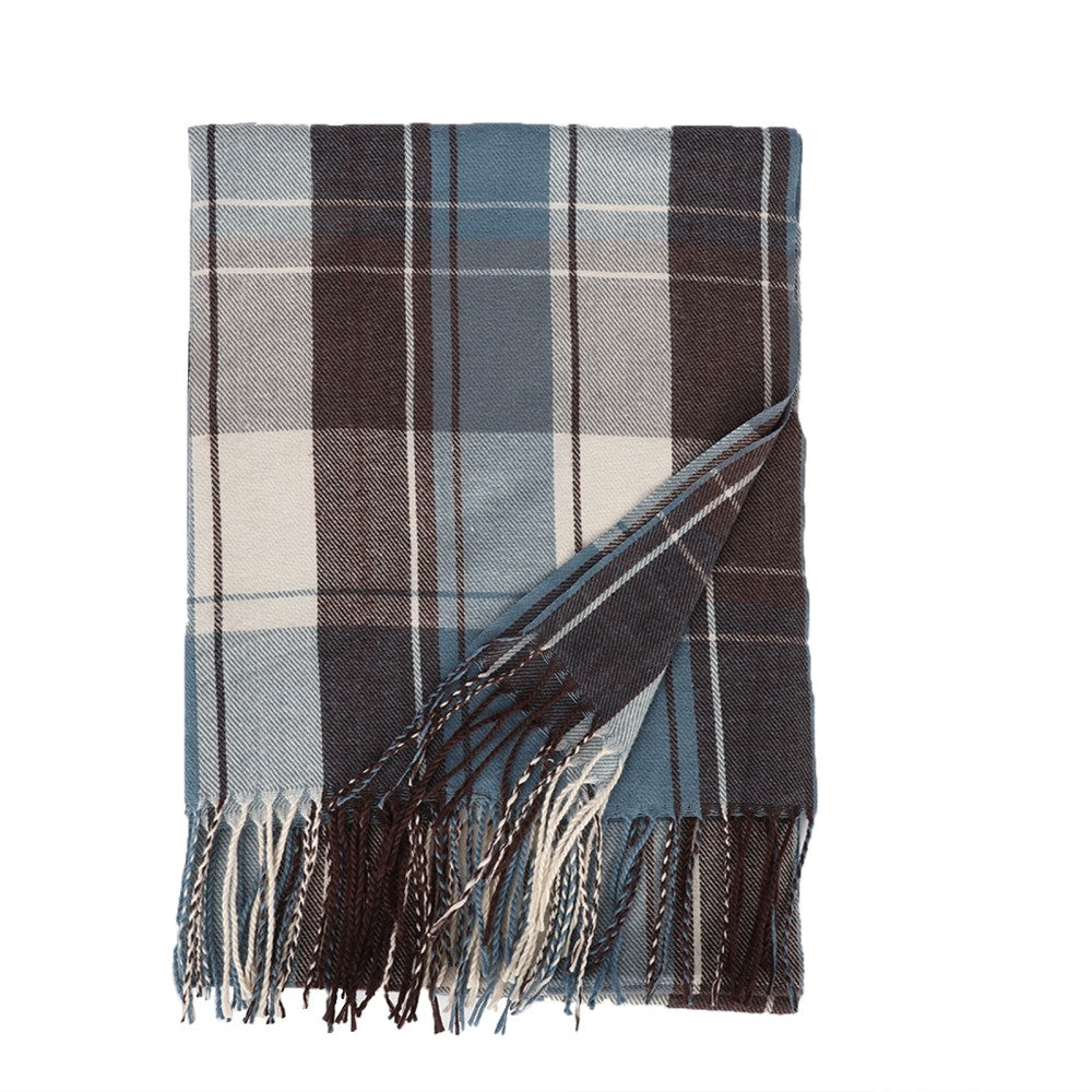 BLUE The Aberdeen Luxe 100% Cashmere Scarf – Oversized Checked Pattern Wrap | 200 x 70 cm