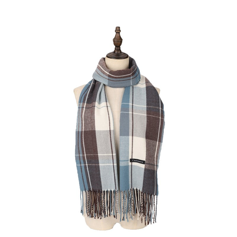 BLUE The Aberdeen Luxe 100% Cashmere Scarf – Oversized Checked Pattern Wrap | 200 x 70 cm