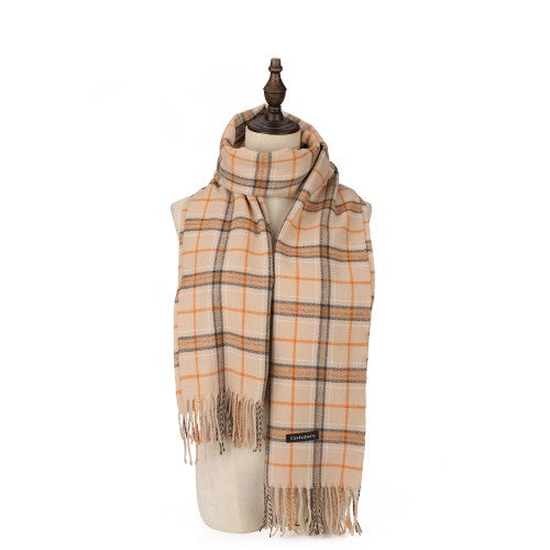 Beige Edinburgh Heritage 100% Cashmere Scarf – Classic Checked Pattern Wrap | 200 x 70 cm