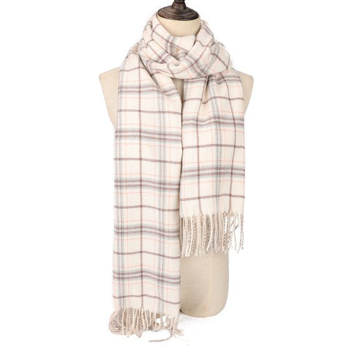 WHITE Edinburgh Heritage 100% Cashmere Scarf – Classic Checked Pattern Wrap | 200 x 70 cm