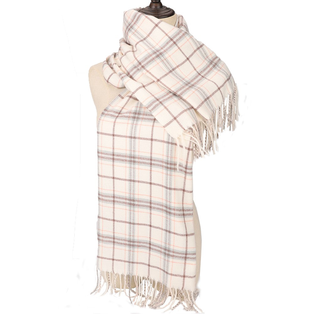 WHITE Edinburgh Heritage 100% Cashmere Scarf – Classic Checked Pattern Wrap | 200 x 70 cm