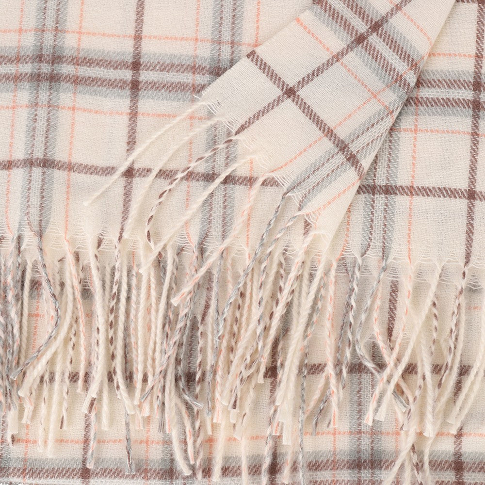 WHITE Edinburgh Heritage 100% Cashmere Scarf – Classic Checked Pattern Wrap | 200 x 70 cm