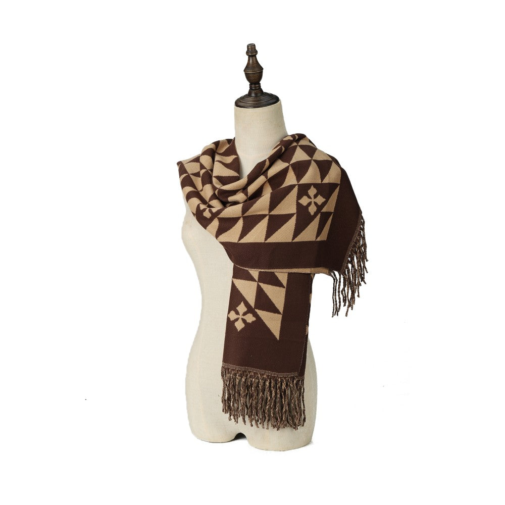 Heritage Geo Cashmere Scarf – Luxury Soft Oversized Winter Wrap with Fringe