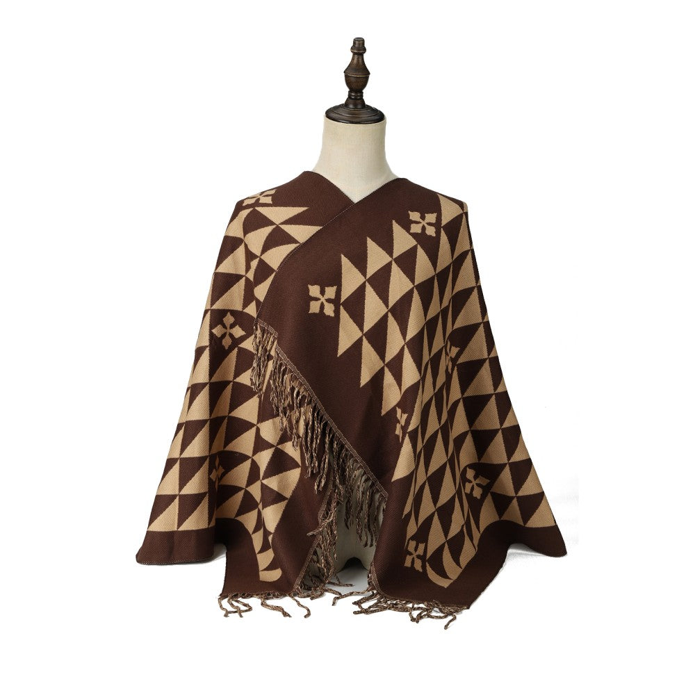 Heritage Geo Cashmere Scarf – Luxury Soft Oversized Winter Wrap with Fringe