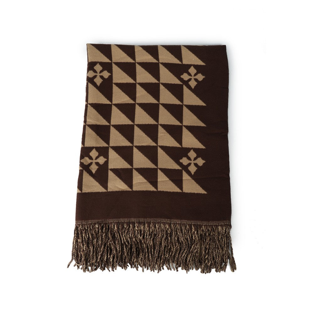 Heritage Geo Cashmere Scarf – Luxury Soft Oversized Winter Wrap with Fringe