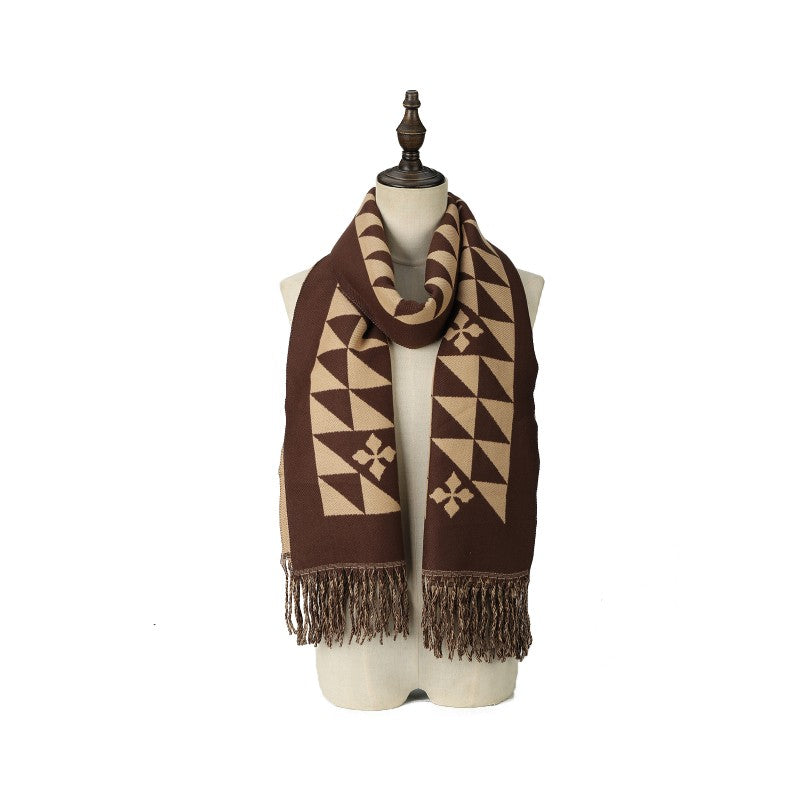 Heritage Geo Cashmere Scarf – Luxury Soft Oversized Winter Wrap with Fringe