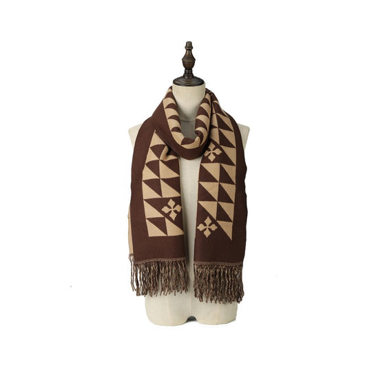 Heritage Geo Cashmere Scarf – Luxury Soft Oversized Winter Wrap with Fringe