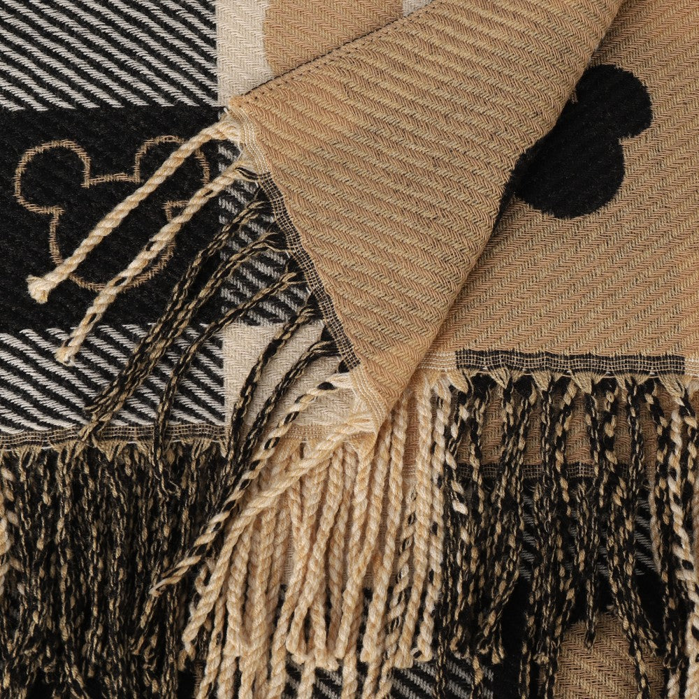 BLACK Luxury Checkered Mickey Pattern Cashmere Scarf Wrap – Soft Fringe Shawl for Women