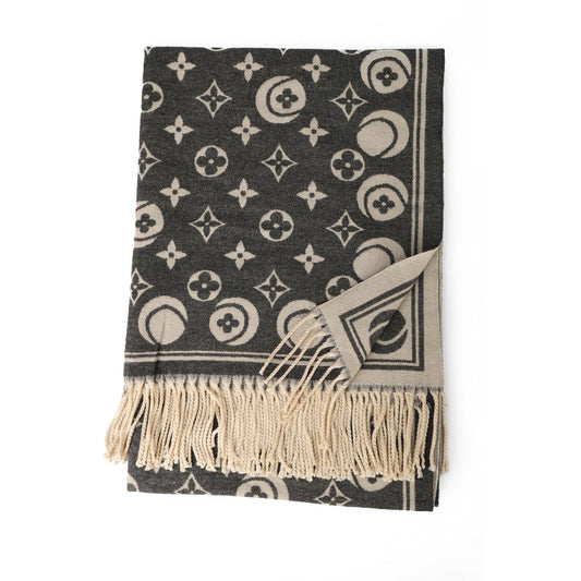 BLACK Nova Monogram Fringe Cashmere Scarf