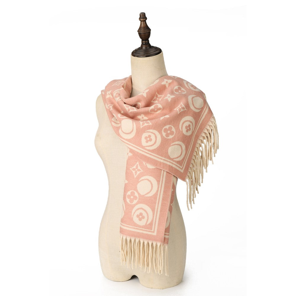 PINK Nova Monogram Fringe Cashmere Scarf