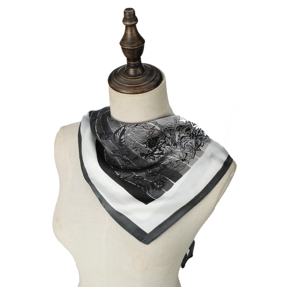 Luxury Black Printed Square Scarf – 70cm x 70cm