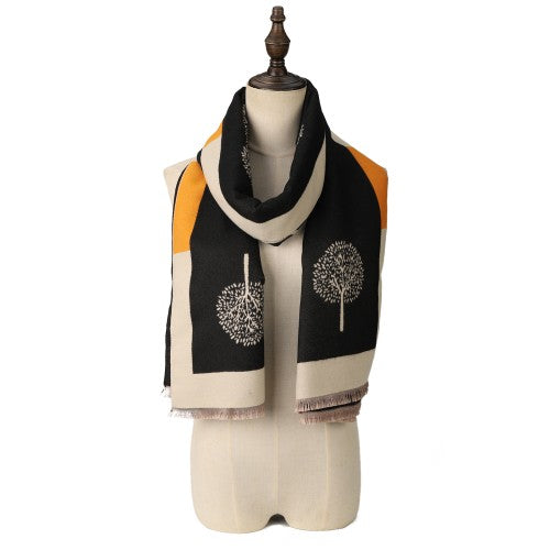 BLACK The Florence Bloom 100% Cotton Scarf – Botanical Print Wrap Shawl | 190 x 70 cm | Lightweight & Breathable