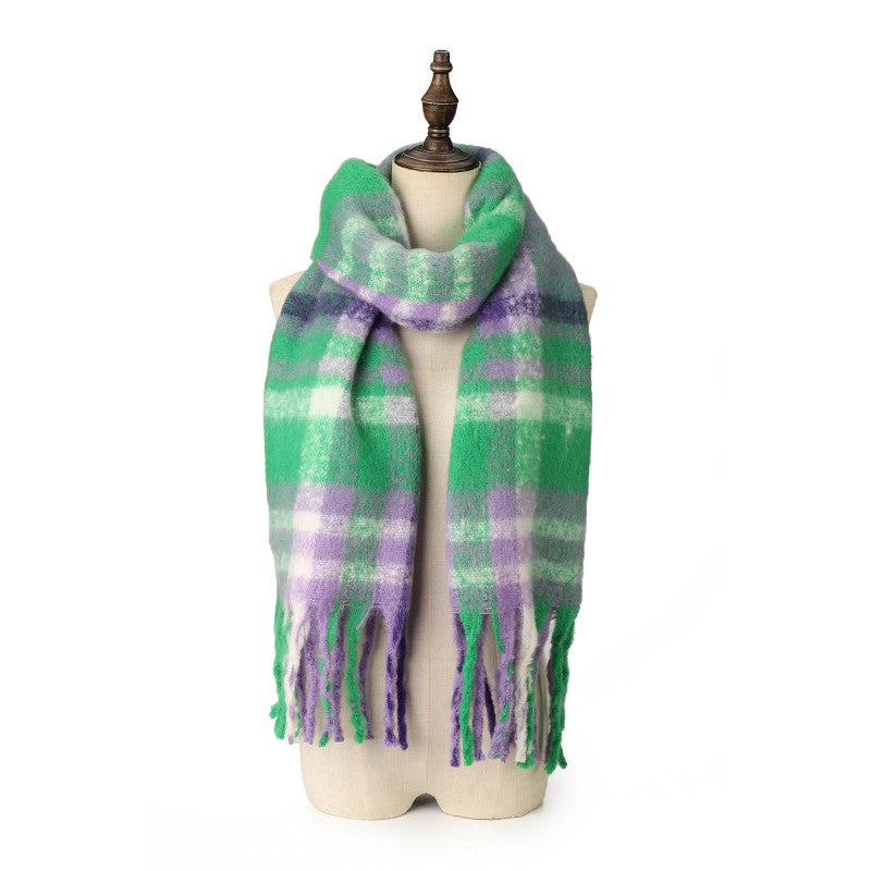 Luxury Oversized Plaid Fringe Scarf – Black & Grey Winter Wrap Shawl for Women