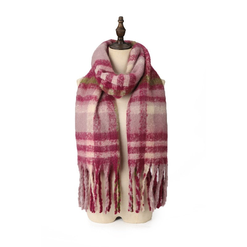 Luxury Oversized Plaid Fringe Scarf – Black & Grey Winter Wrap Shawl for Women