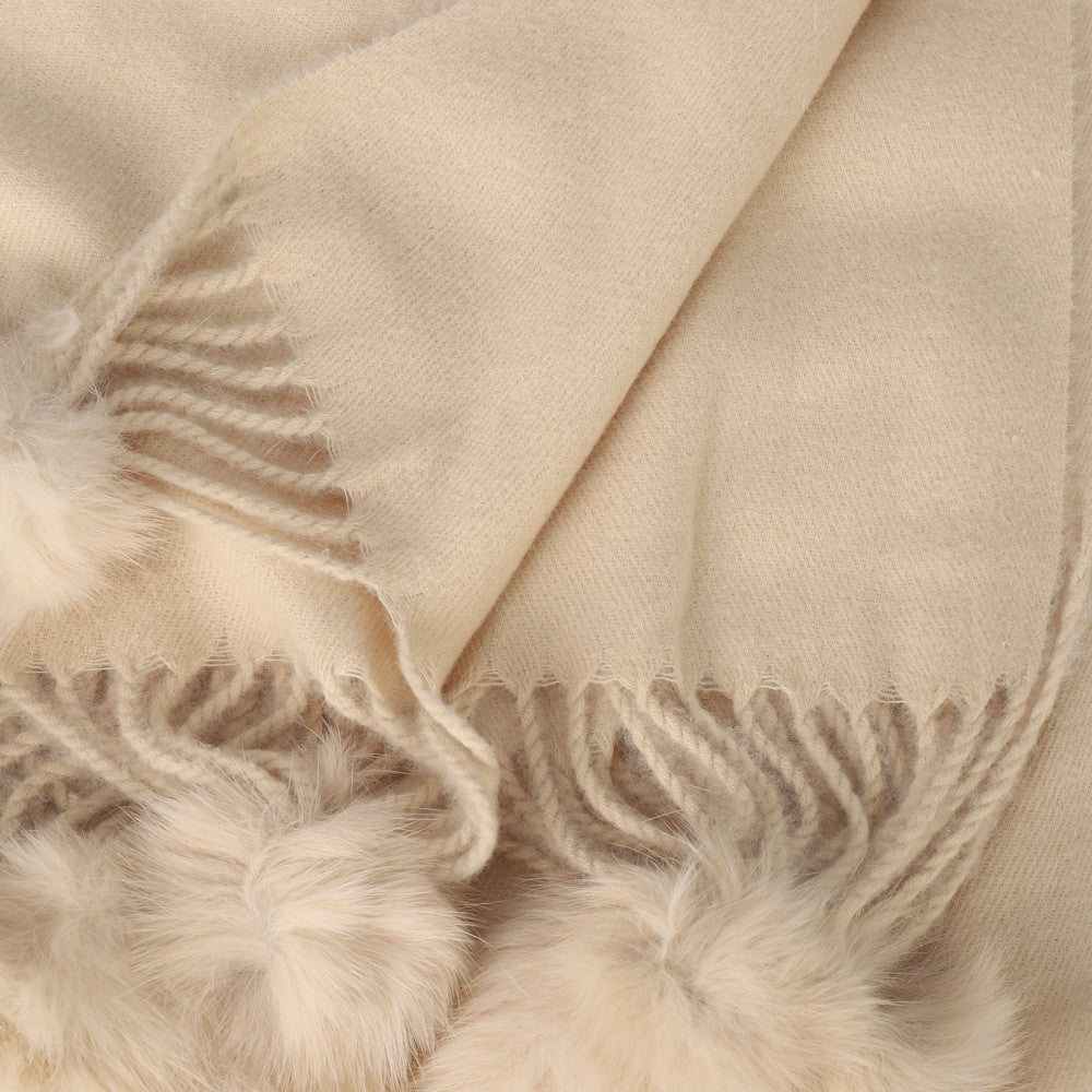 BEIGE  Luxury Cashmere Pom Pom Scarf – Soft Warm Winter Shawl with Fringe Tassels