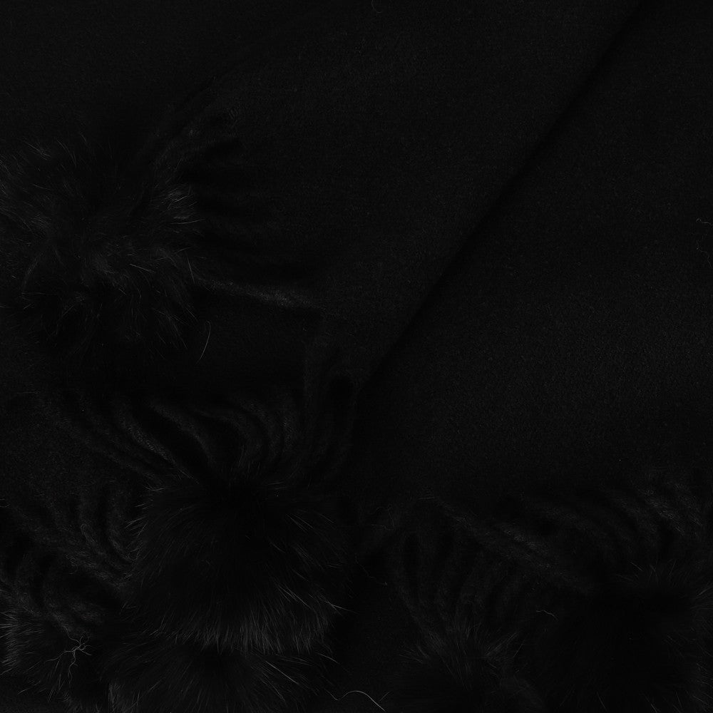 BLACK Luxury Cashmere Pom Pom Scarf – Soft Warm Winter Shawl with Fringe Tassels