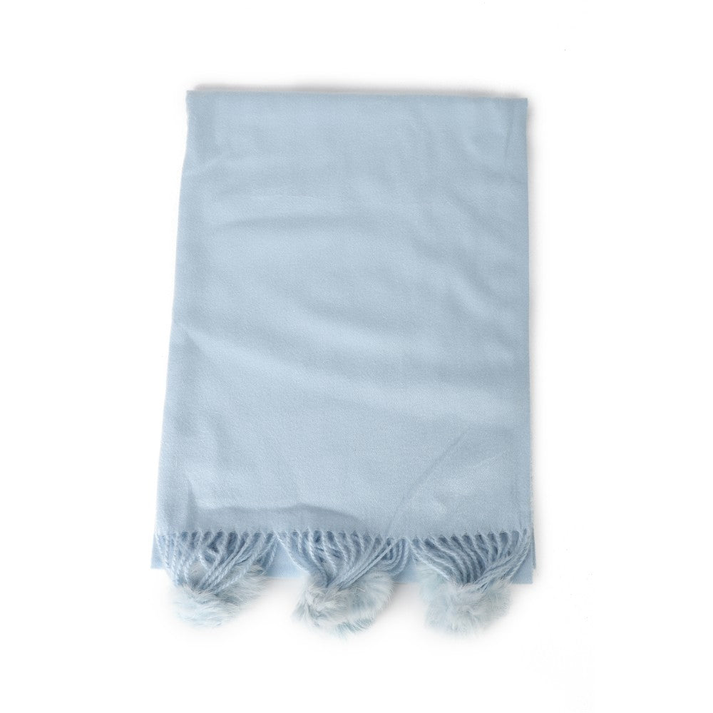 BLUE Luxury Cashmere Pom Pom Scarf – Soft Warm Winter Shawl with Fringe Tassels