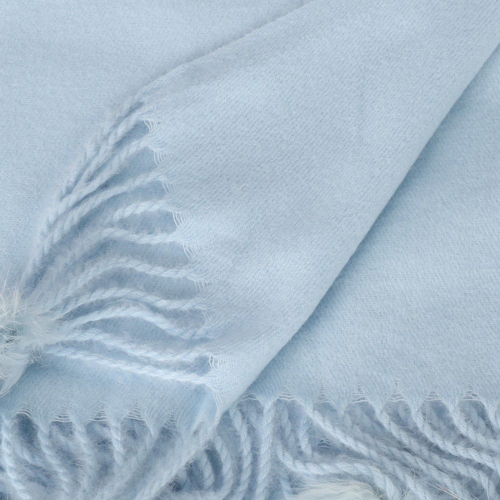 BLUE Luxury Cashmere Pom Pom Scarf – Soft Warm Winter Shawl with Fringe Tassels