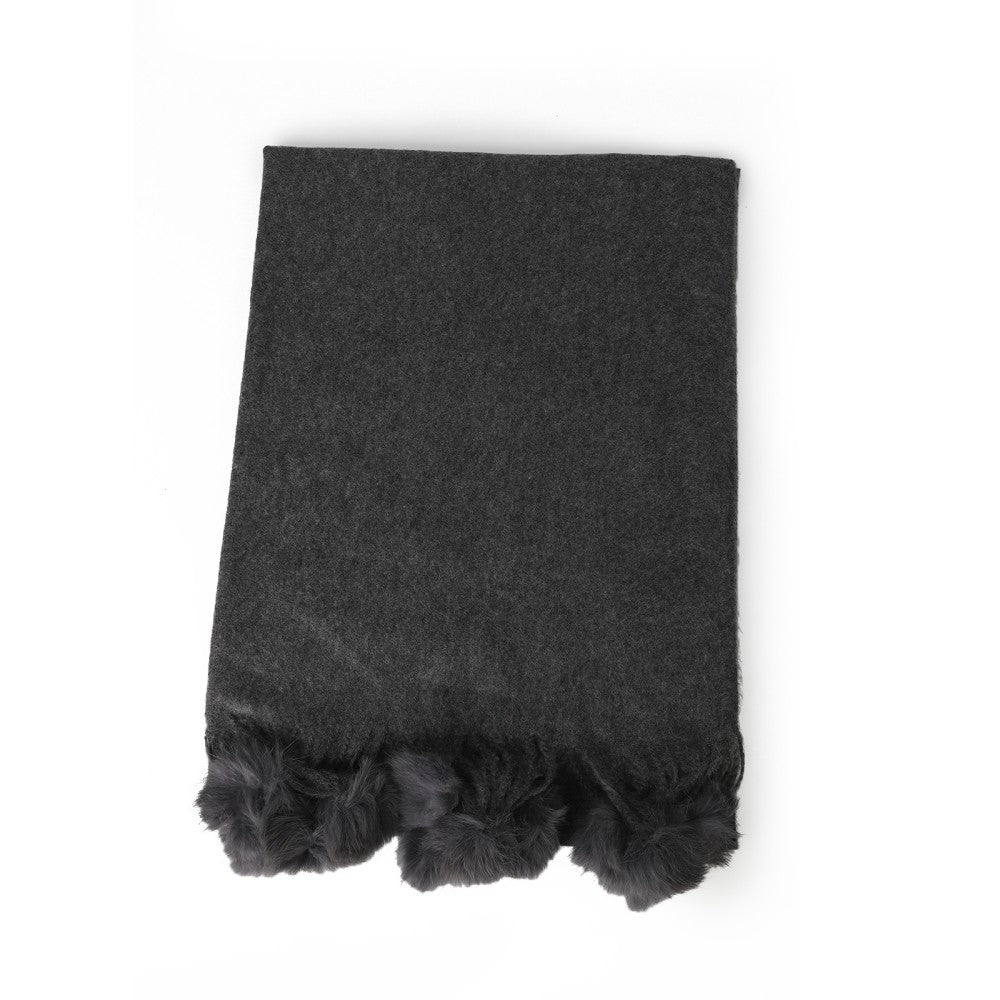 DARK GREY Luxury Cashmere Pom Pom Scarf – Soft Warm Winter Shawl with Fringe Tassels