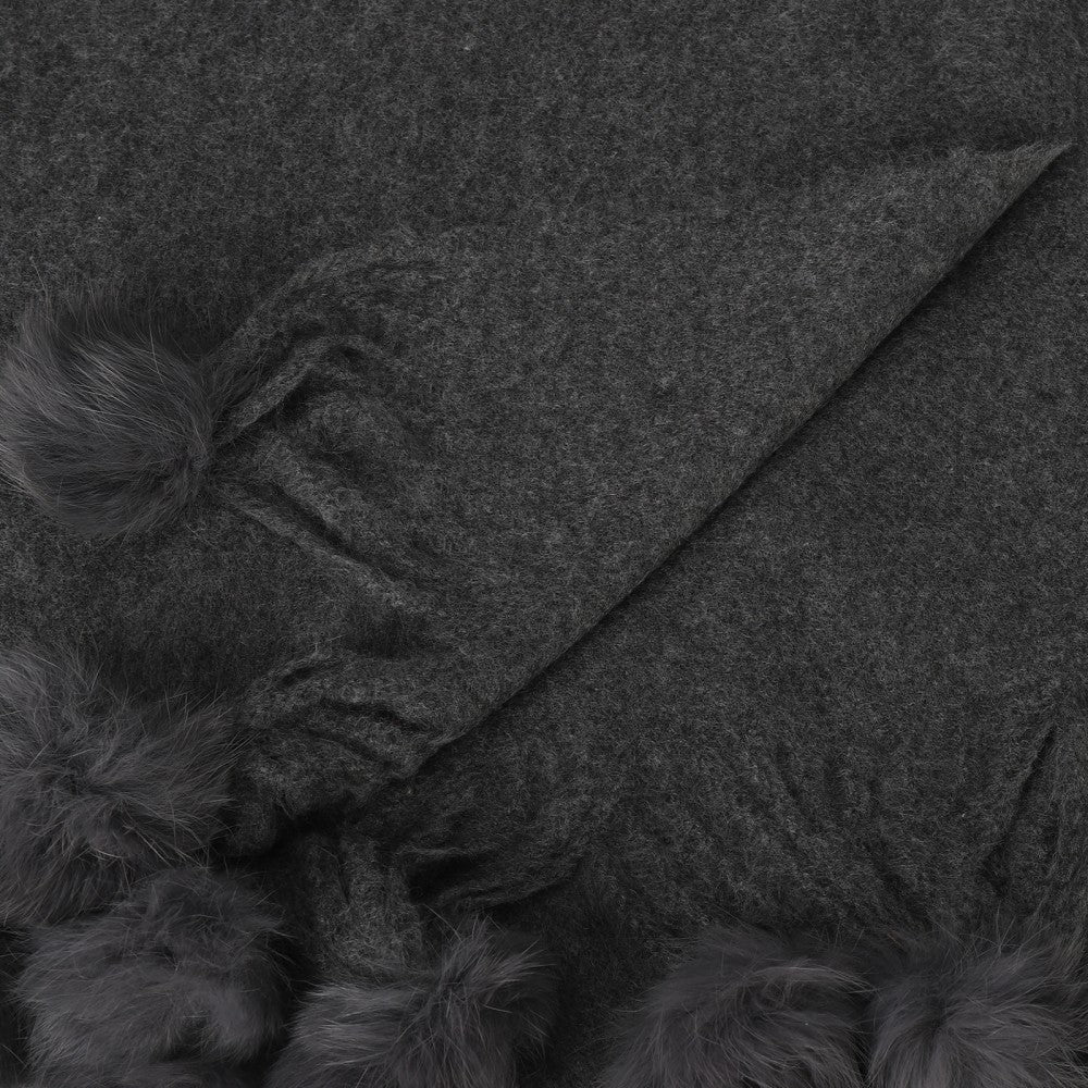 DARK GREY Luxury Cashmere Pom Pom Scarf – Soft Warm Winter Shawl with Fringe Tassels