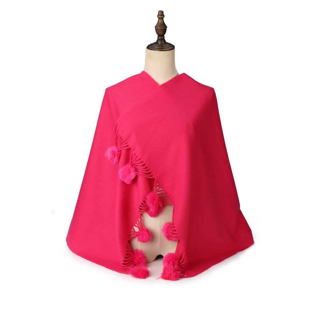 FUSHIA Luxury Cashmere Pom Pom Scarf – Soft Warm Winter Shawl with Fringe Tassels