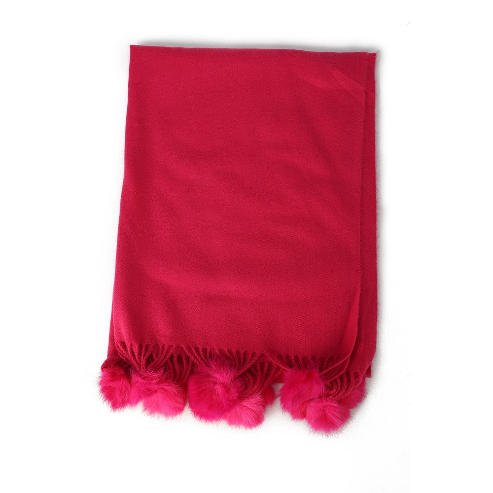 FUSHIA Luxury Cashmere Pom Pom Scarf – Soft Warm Winter Shawl with Fringe Tassels
