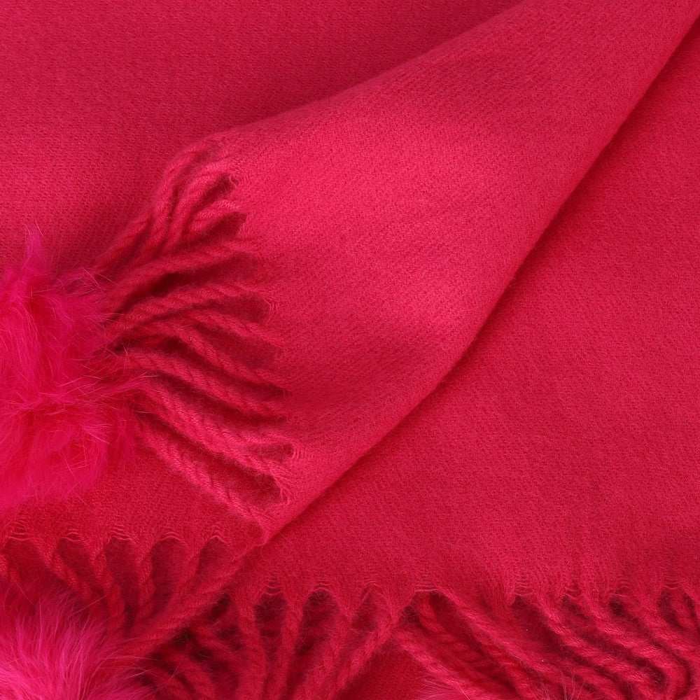FUSHIA Luxury Cashmere Pom Pom Scarf – Soft Warm Winter Shawl with Fringe Tassels