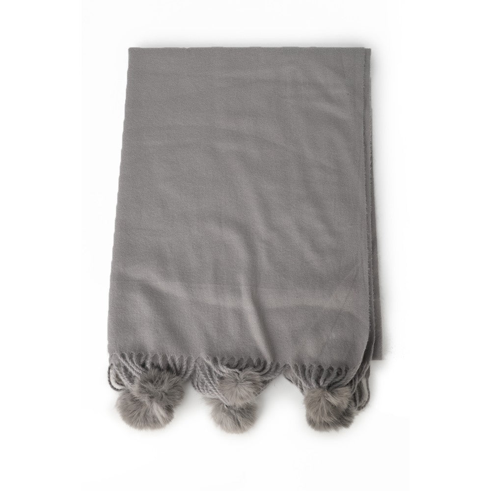 GREY Luxury Cashmere Pom Pom Scarf – Soft Warm Winter Shawl with Fringe Tassels
