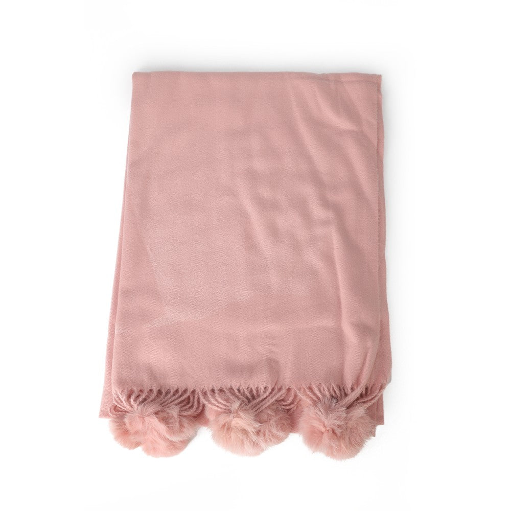 PINK Luxury Cashmere Pom Pom Scarf – Soft Warm Winter Shawl with Fringe Tassels