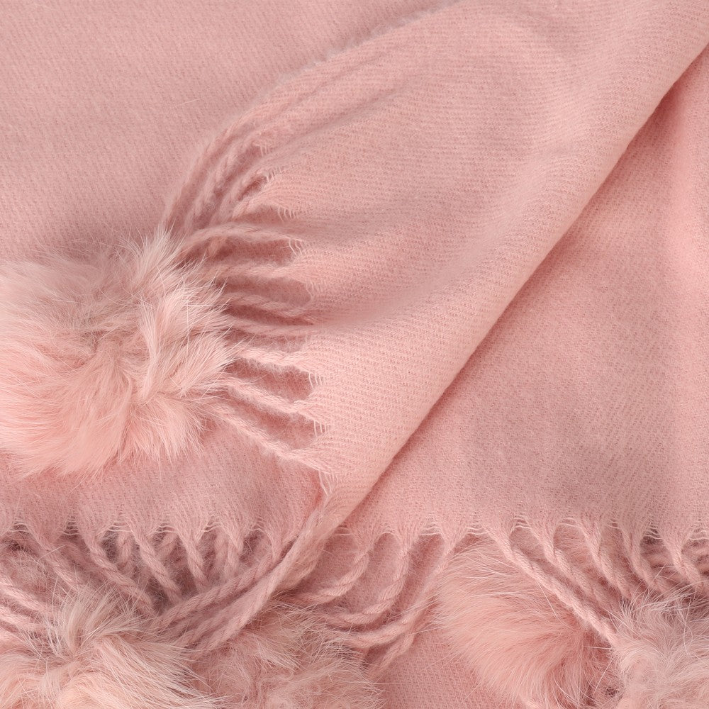 PINK Luxury Cashmere Pom Pom Scarf – Soft Warm Winter Shawl with Fringe Tassels