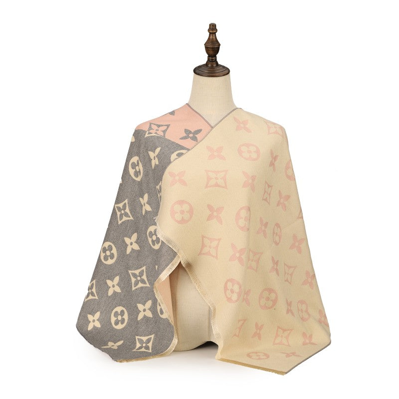 PINK GREY Luxury Reversible Monogram Cashmere Scarf Shawl – Orange & Cream Designer Wrap