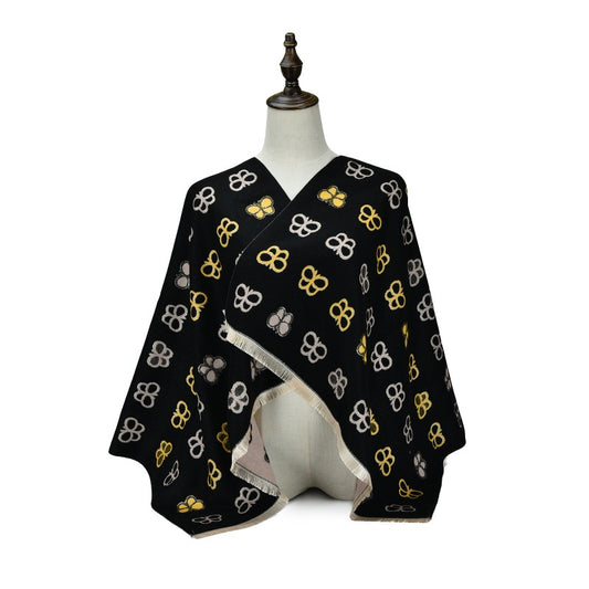BLACK Luxury Butterfly Pattern Cashmere Scarf Wrap – Soft Elegant Designer-Inspired Shawl for Women