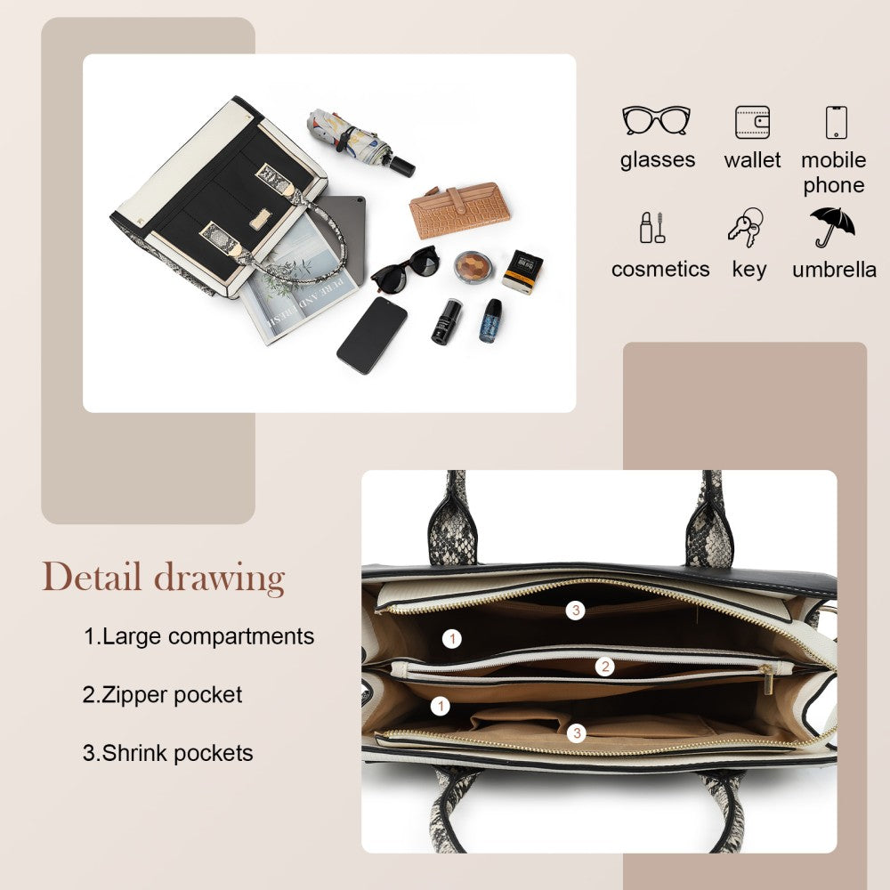 Women's new fashion snake print colour matching handbag without purse