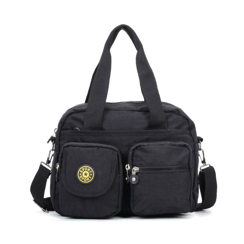 BLACK Voyager Utility Nylon Shoulder Bag – Waterproof Multi-Pocket Travel Handbag