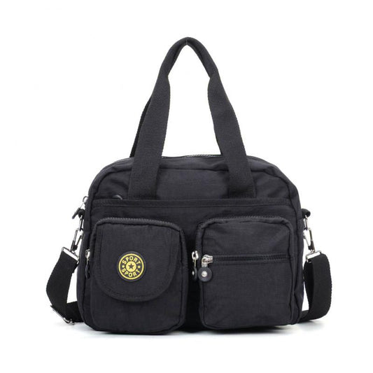 BLACK Voyager Utility Nylon Shoulder Bag – Waterproof Multi-Pocket Travel Handbag