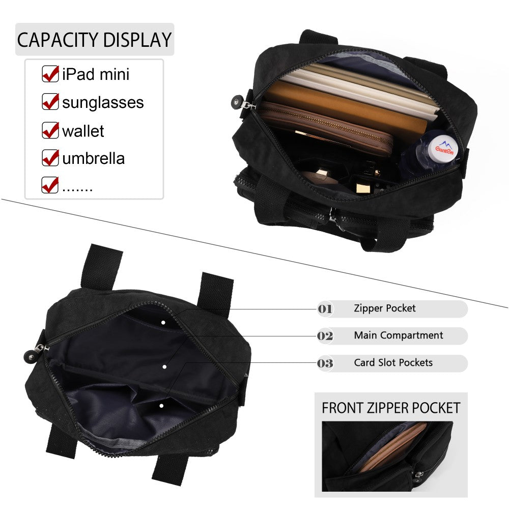 BLACK Voyager Utility Nylon Shoulder Bag – Waterproof Multi-Pocket Travel Handbag