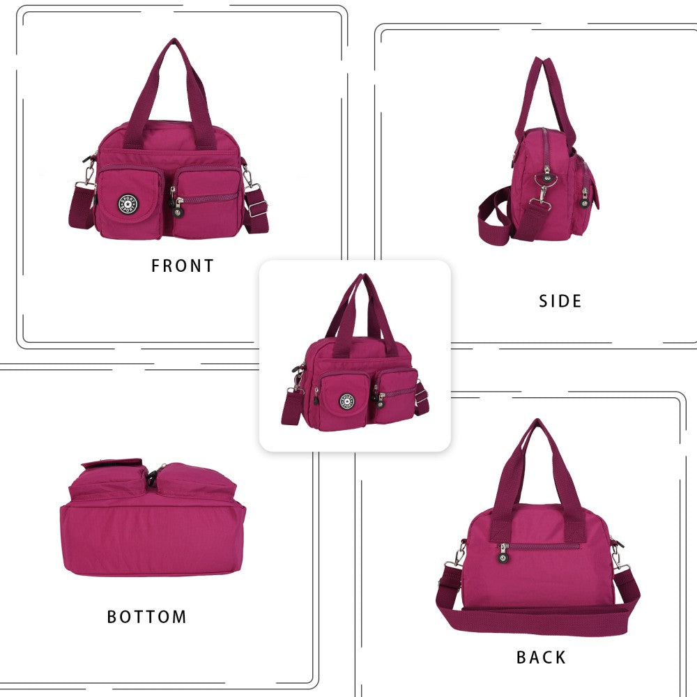 FUSHIA Voyager Utility Nylon Shoulder Bag – Waterproof Multi-Pocket Travel Handbag