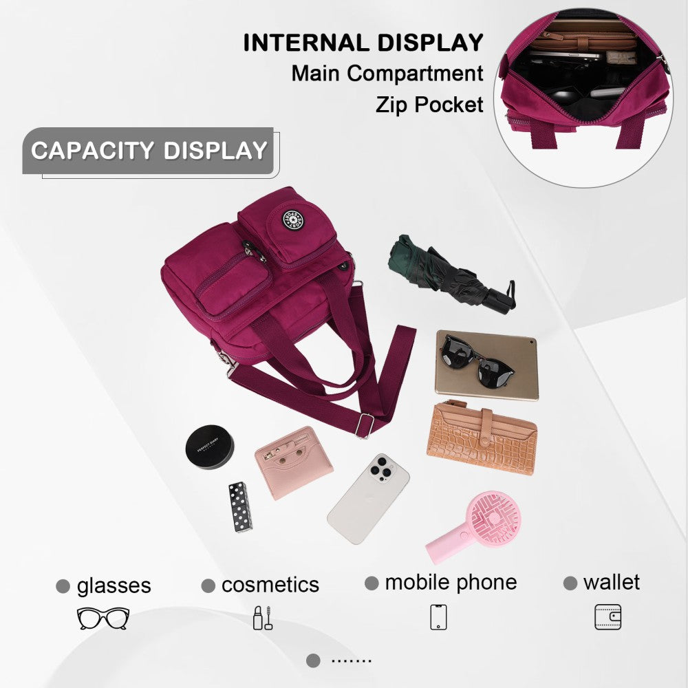 FUSHIA Voyager Utility Nylon Shoulder Bag – Waterproof Multi-Pocket Travel Handbag