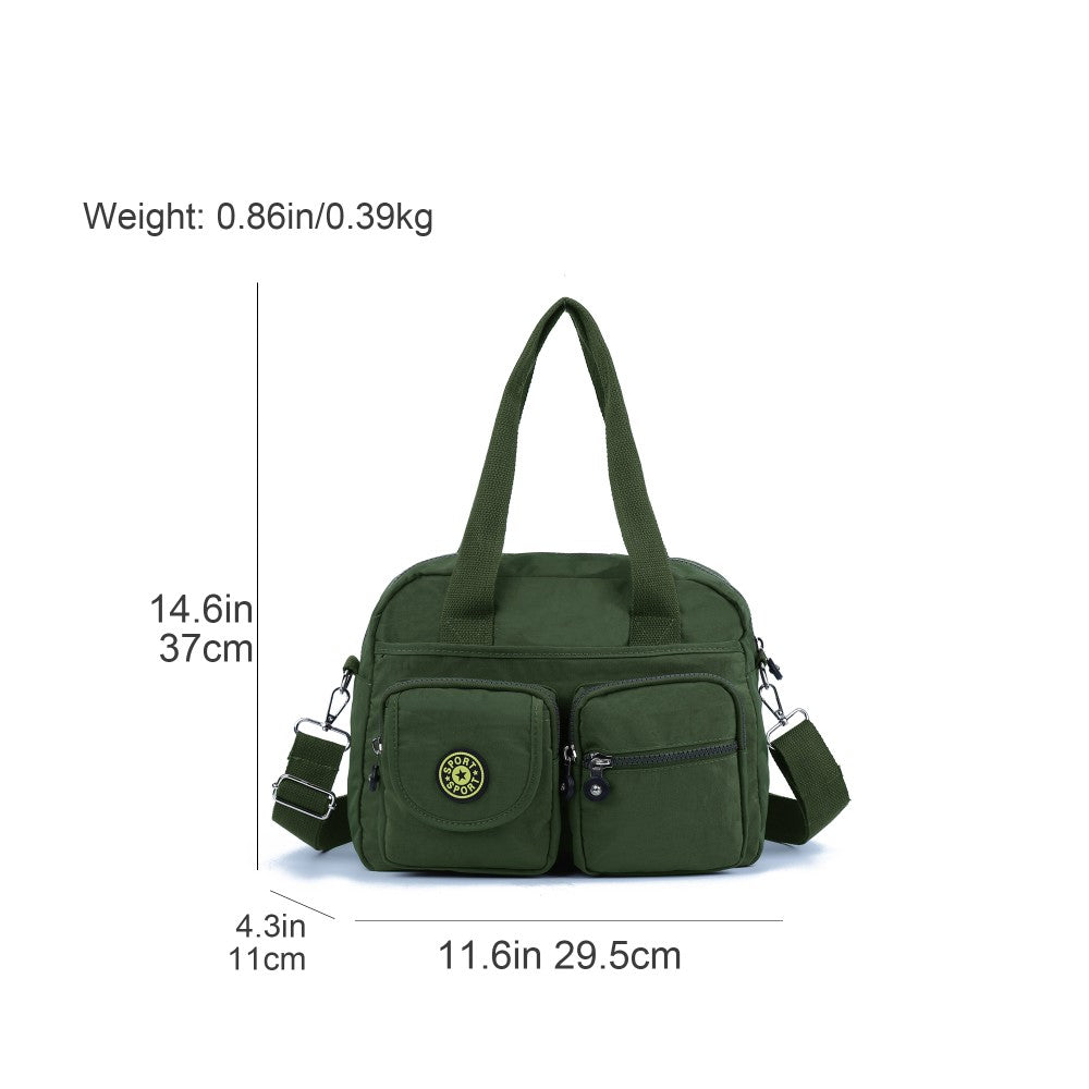 GREEN Voyager Utility Nylon Shoulder Bag – Waterproof Multi-Pocket Travel Handbag