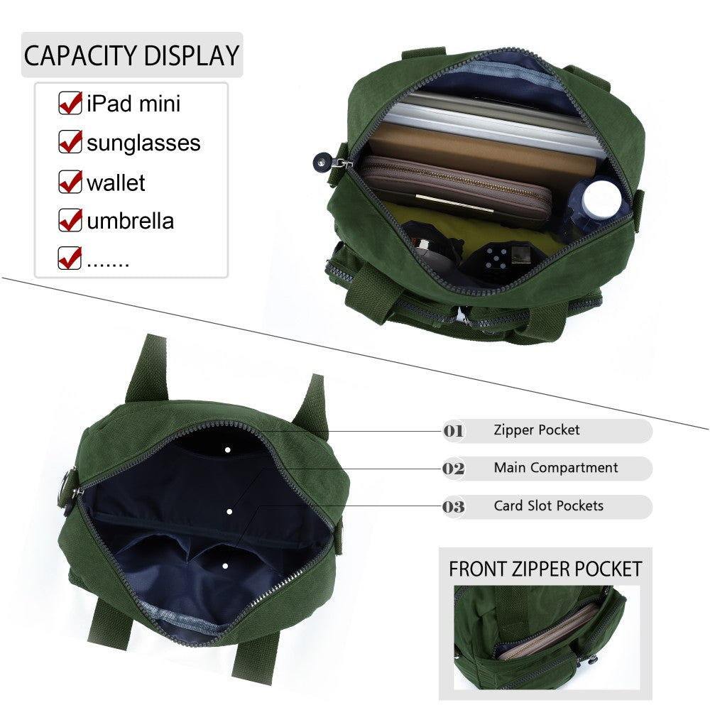 GREEN Voyager Utility Nylon Shoulder Bag – Waterproof Multi-Pocket Travel Handbag