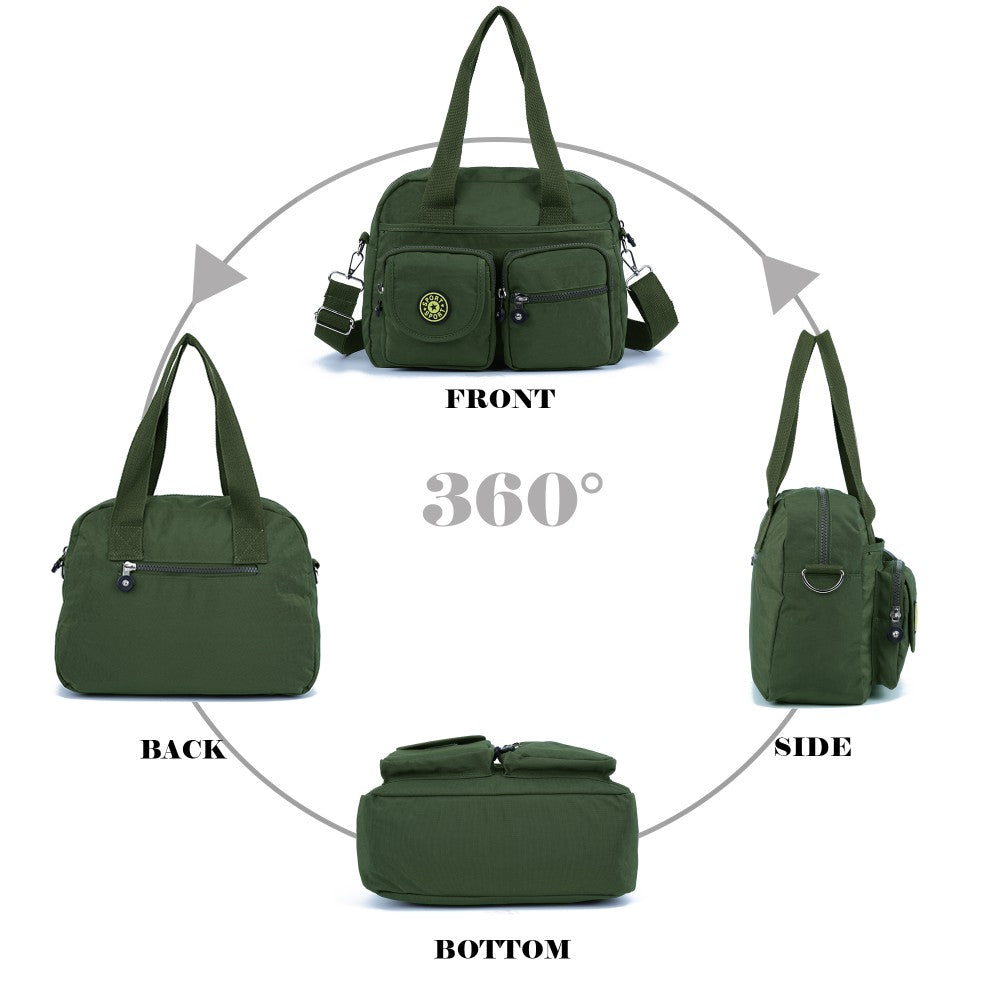 GREEN Voyager Utility Nylon Shoulder Bag – Waterproof Multi-Pocket Travel Handbag