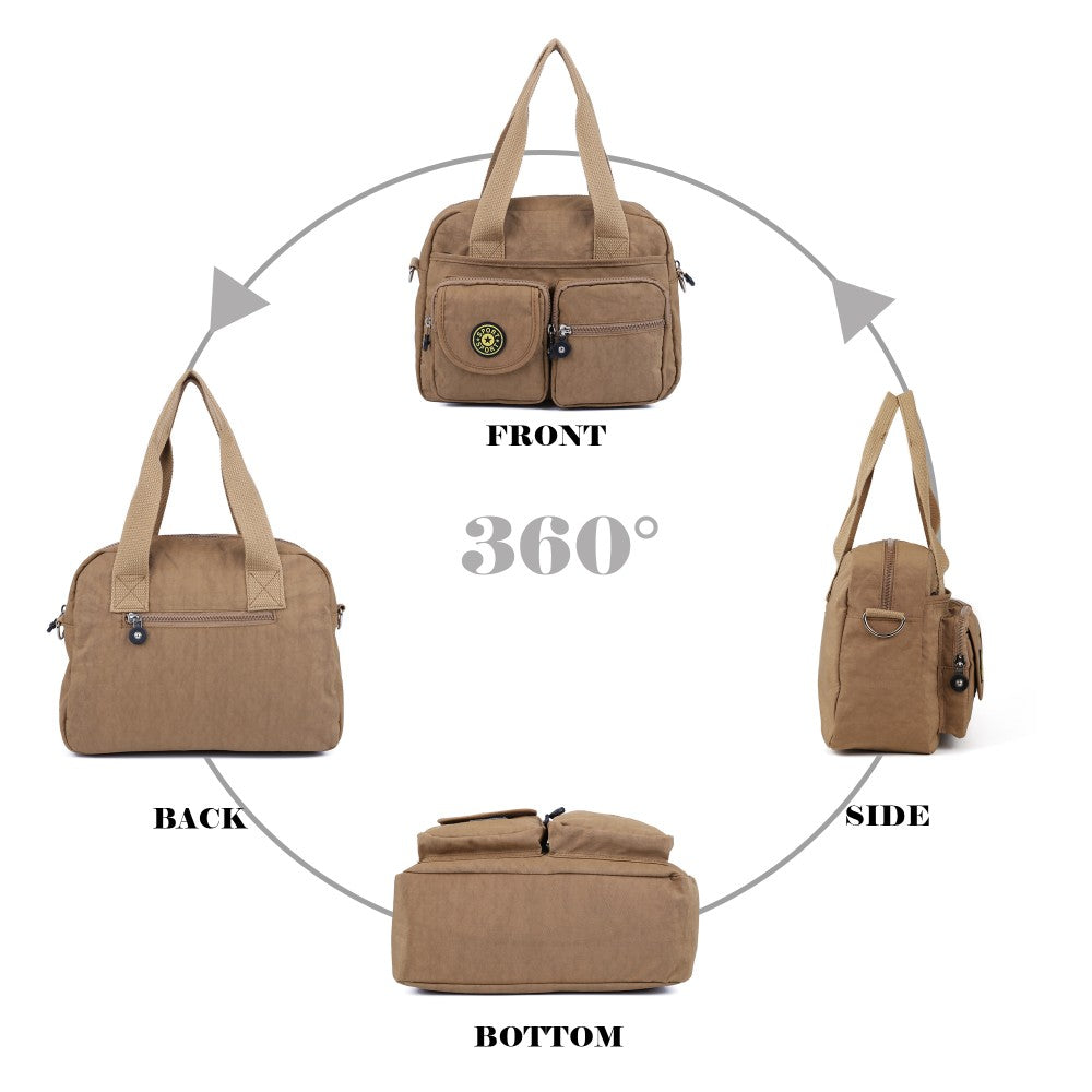 KHAKI Voyager Utility Nylon Shoulder Bag – Waterproof Multi-Pocket Travel Handbag