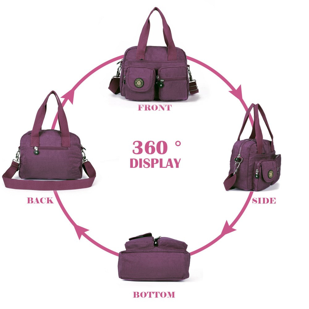 PURPLE Voyager Utility Nylon Shoulder Bag – Waterproof Multi-Pocket Travel Handbag