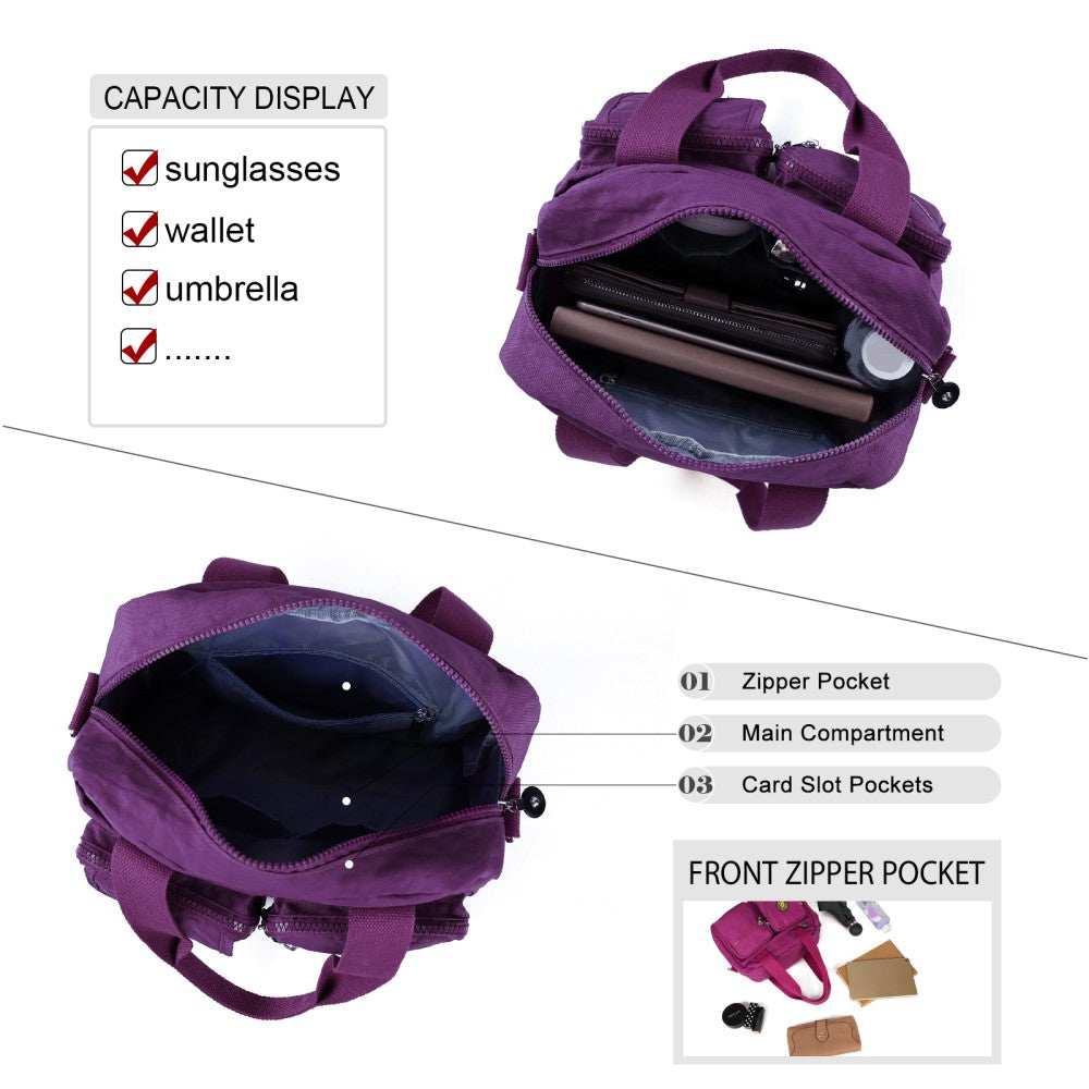 PURPLE Voyager Utility Nylon Shoulder Bag – Waterproof Multi-Pocket Travel Handbag