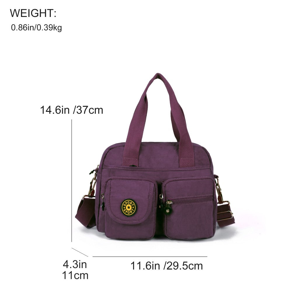 PURPLE Voyager Utility Nylon Shoulder Bag – Waterproof Multi-Pocket Travel Handbag