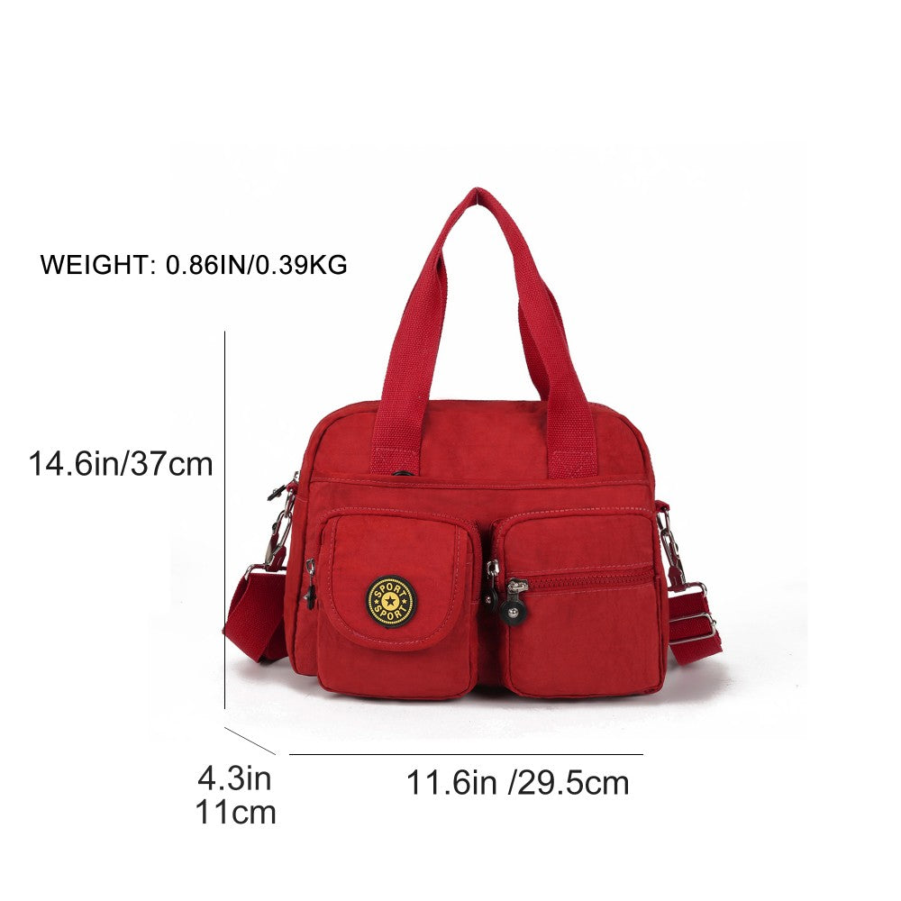 RED Voyager Utility Nylon Shoulder Bag – Waterproof Multi-Pocket Travel Handbag