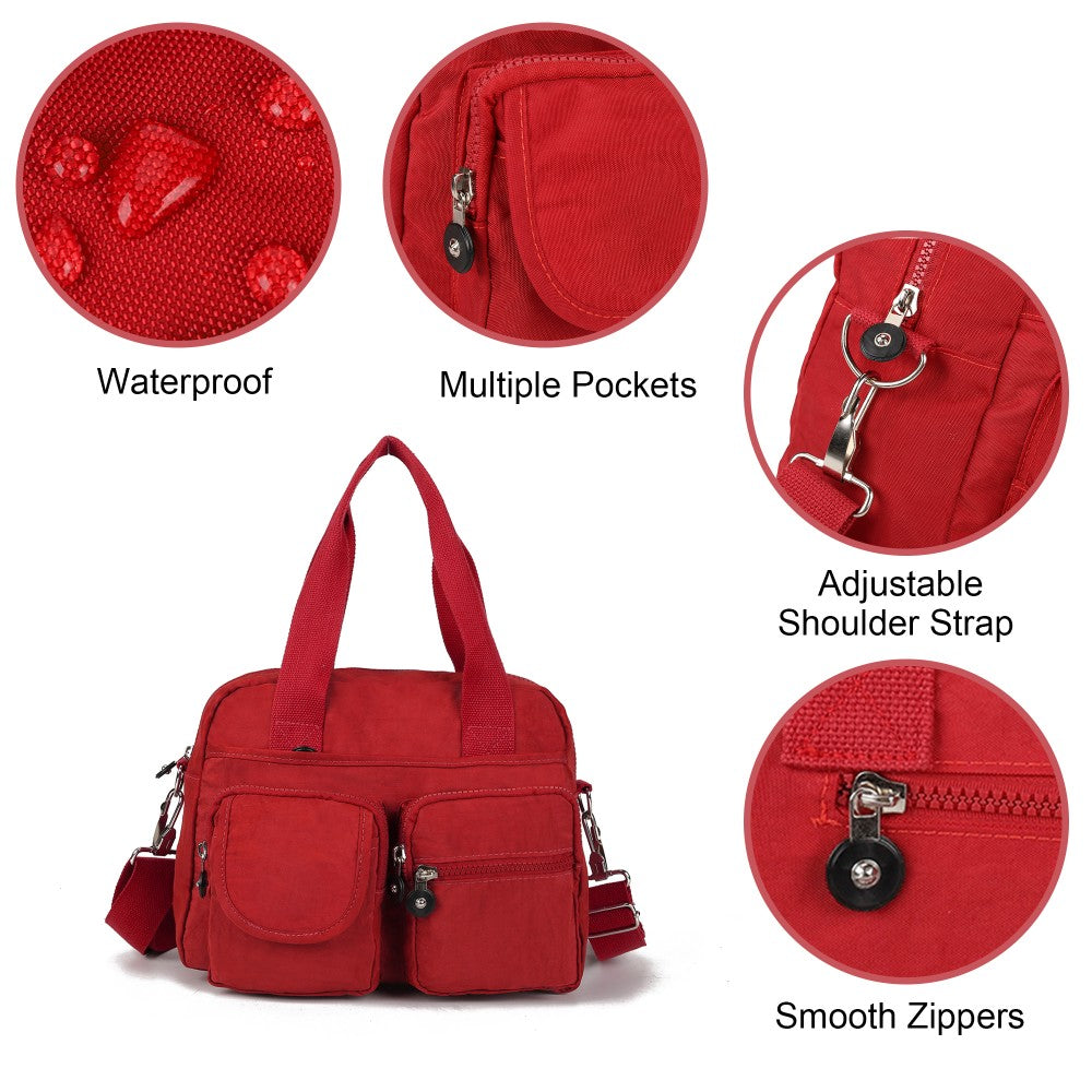 RED Voyager Utility Nylon Shoulder Bag – Waterproof Multi-Pocket Travel Handbag